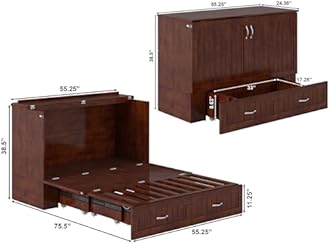 AFI, Southampton Murphy Bed Chest Full with 6" Mattress, Built-in USB Charger & Storage Drawer, Walnut