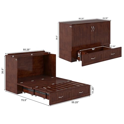 AFI, Southampton Murphy Bed Chest Full with 6" Mattress, Built-in USB Charger & Storage Drawer, Walnut