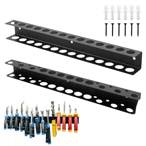 AROMUJOY 2 Stück Werkzeughalter Wand, 40cm Schraubenzieher Halterung, Werkzeug Wandhalterung 14 Löcher, Zangenhalter Schraubendreher Halter für Garage, Werkstätten, Werkbänke (14 Löcher+18 Löcher)
