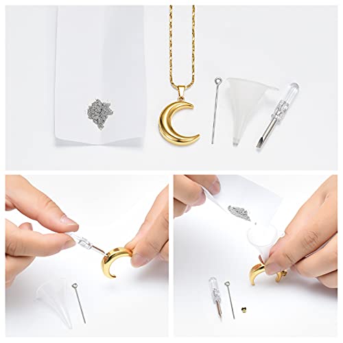 Imrsanl Cremation Jewelry For Ashes Moon Urn Necklace Stainless Steel Memorial Lockets Keepsakes Jewelry For Ashes Pendant - Fill Kit (Gold-1) #TOP2