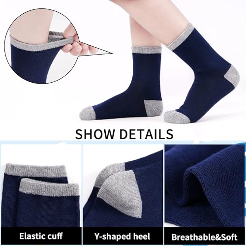 Image of 12 Pairs Kids Crew Socks,Black School Socks for Unisex Ages 1-13 | Trendy color-block design on classic black base,for school uniforms, athletic activities and indoor home leisure