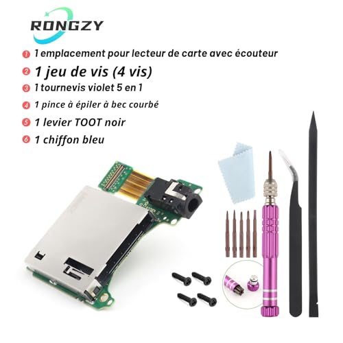 RongZy Lecteur de Carte de Jeu pour Switch Emplacement pour Carte de Jeu pour Nintendo Switch HAC-001 Port pour Trou D'écouteur de Plateau Adapté de Remplacement - avec Vis et Outils – vue 7
