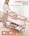 JevrJeur Baby Bassinet, Bedside Bassinet for Baby, Bassinet Bedside Sleeper with Mattress, Storage Basket and 4 Auto-Lock Wheels, Full-Mesh Sides, Bedside Mini Crib for Newborn (Pink)