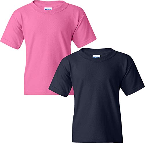 Gildan Kids' Big Heavy Cotton Youth T-Shirt, 2-Pack SML-Azalea-Navy
