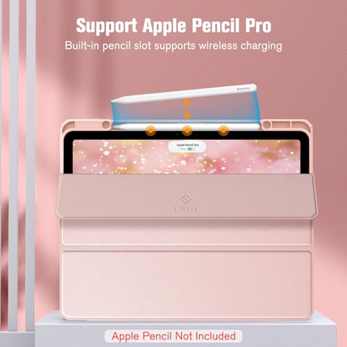 Image of Fintie Hybrid Slim Case for iPad Air 13-inch (M2) 2024, [Built-in Pencil Holder] Shockproof Cover with Clear Transparent Back Shell (Rose Gold)