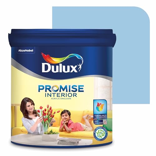 Image of Dulux Promise Interior Emulsion Paint (4L, Tranquil Blue) | Wall paint with Chroma Brite Technology for brighter longer-lasting colors | Rich Finish | Anti-chalk | Water-based | 3-year warranty