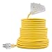 Outdoor Extension Cord - 50 FT 12/3 SJEOW Triple Outlet 3 Prong Grouded Yellow Wire Ultra Flexible TPE Rubber Jacket Lighted End UL Listed - Power Your Patio, Garden, Electronics and Major Appliances