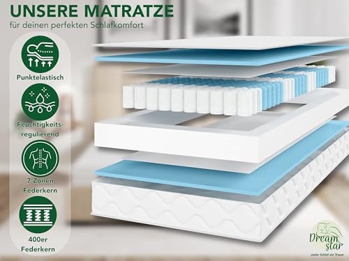 DREAMSTAR Ergo Flex Duo Taschenfederkernmatratze 90x190cm | Ergonomische 7-Zonen Matratze | Öko-TEX® | H...