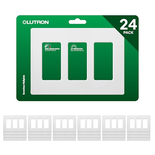 Image of Lutron Claro Light Switch Cover Plate, 3 Gang Wallplate, for Decorator Light Switches, Rocker Light Switch Cover, Outlet Cover, Screwless Switch Plate Cover, Gloss, CW-3-WH-24, White, 24 Pack