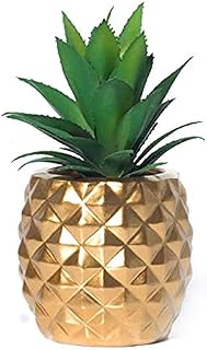 Midream Pineapple Plant Ornamental, Artificial Potted Succulent Plants Set Faux Succulents in Pots Home Decor with Leaves (Gold)