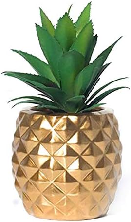 Midream Pineapple Plant Ornamental, Artificial Potted Succulent Plants Set Faux Succulents in Pots Home Decor with Leaves (Gold)