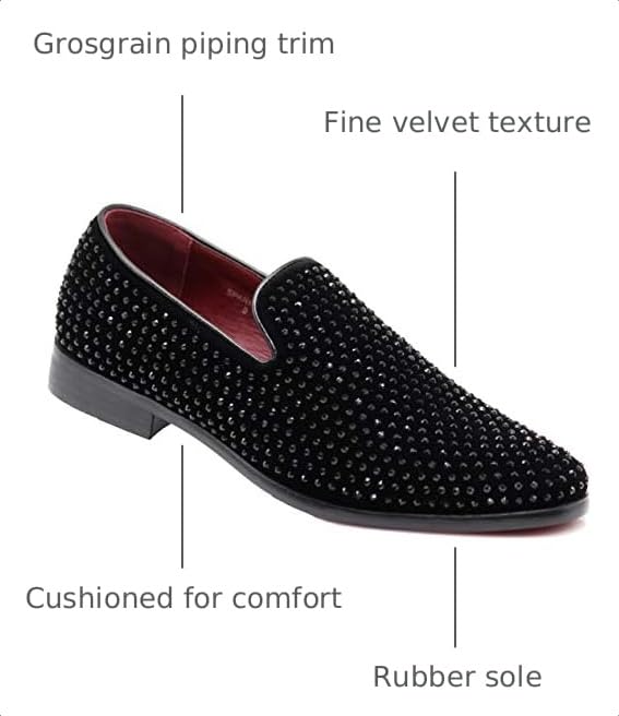 Image of SPK26 Men's Vintage Velvet Rhinestone Designer Dress Loafers Slip On Shoes Classic Tuxedo Dress Shoes