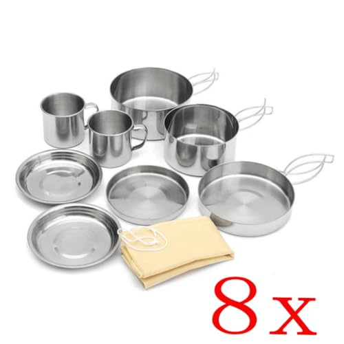 Yardwe 8pcs Camping Cookware Kit Portable Handles Stainless Steel Pans for Hiking Backpacking and Outdoor Cooking - Image 2