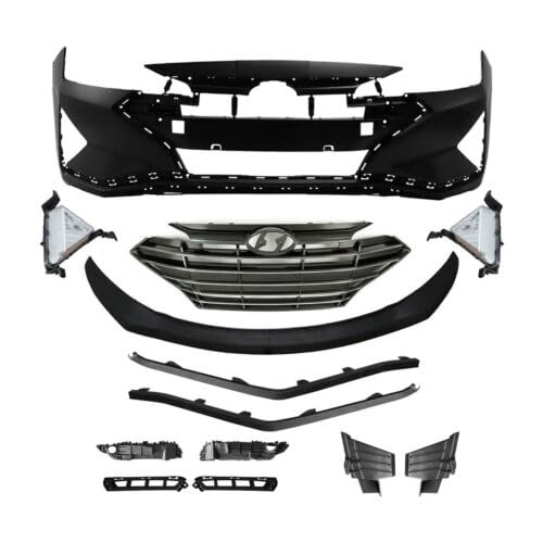 Complete Front Bumper Cover & Grille & Fog Light Kit Fit for 2019-2020 Hyundai Elantra USA Build-Front Bumper Cover Set (1Set-bumper kit)