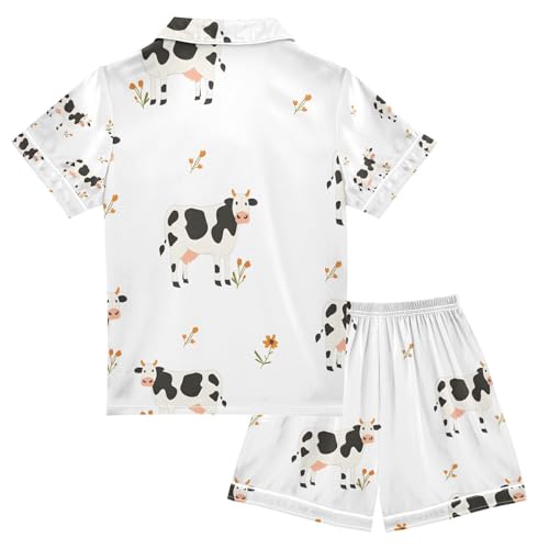 senya Cute Cow A Satin Summer Pajama Sets Silk Short Sleeve Button Down Sleepwear2