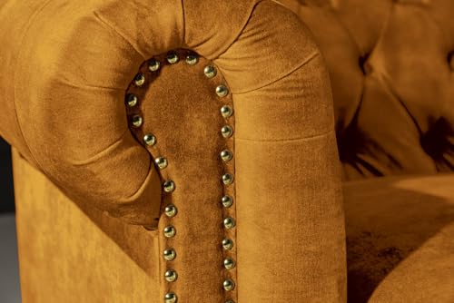 Riess Ambiente Barock Sofa Chesterfield 205cm - senfgelb - Samt Federkern Knopfheftung 3-Sitzer-Couch Wohnzimmer Retro – Bild 5