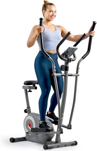 Sunny Health & Fitness Essential Magnetic Resistance 2-in-1 Cross Trainer Elliptical Bike, with...