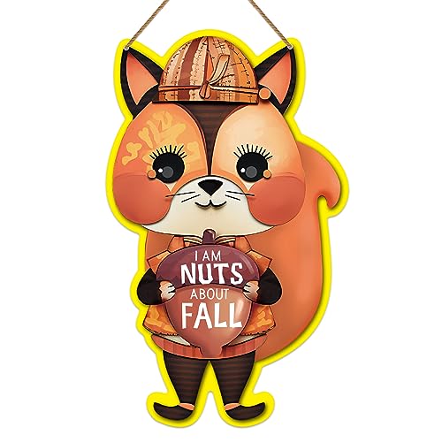 SICOHOME Fall Decorative Sign 'I AM NUTS ABOUT FALL' 8.5" x 14" Autumn Thanksgiving Decor for Home & Garden
