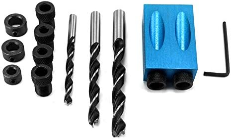 QWORK 15 Degree Pocket Hole Screw Jig , Woodworking Inclined Hole Jig , Carpentry Locator Wood Woodwork Guides Joint Angle Tool , 6mm/8mm/10mm Holes