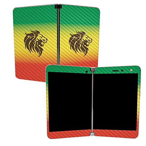 Image of MightySkins Carbon Fiber Skin for Microsoft Surface Duo - Rasta Lion | Protective, Durable Textured Carbon Fiber Finish | Easy to Apply, Remove, and Change Styles | Made in The USA