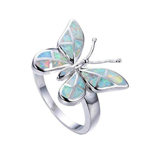 Lzz Fashion Lady Beautiful Butterfly 925 Sterling Silver White Fire Opal Ring Bridal Wedding Jewelry Size 6-10 (US code 7)3