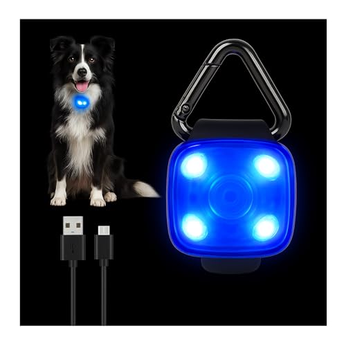 LED Dog Collar Light Rechargeable Clip On – Waterproof USB Pet Safety Light for Dogs, Cat & Owner Visibility, Ideal for Night Walking, Running & Camping (Blue)
