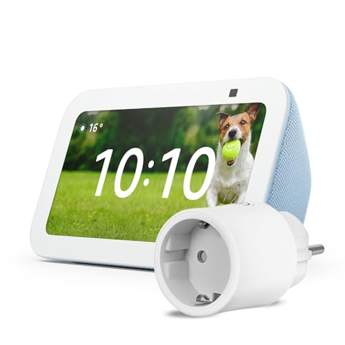 Echo Show 5 (Última generación) | Gris azulado + OSRAM SMART+ Enchufe inteligente con Matter, compatible con Alexa - Kit de inicio de Hogar digital