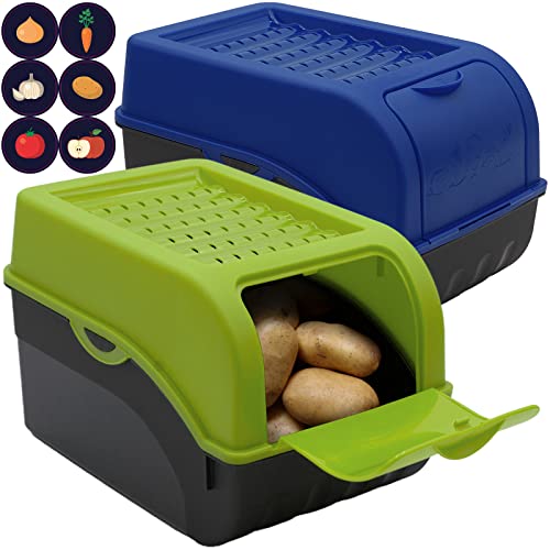 ARTECSIS Lot de 2 Boîtes de Conservation Alimentaire 5L Verte/Bleue + 6 Stickers/Fruit, Légume