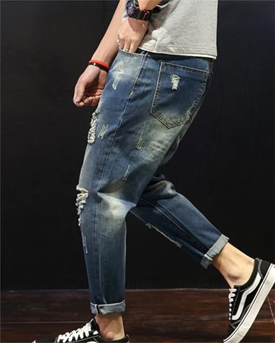 Mens Jeans Casual Regular Fit Tapered Leg Distressed Jeans Pants Jogger Cargo Pants Carrot Denim Jeans2