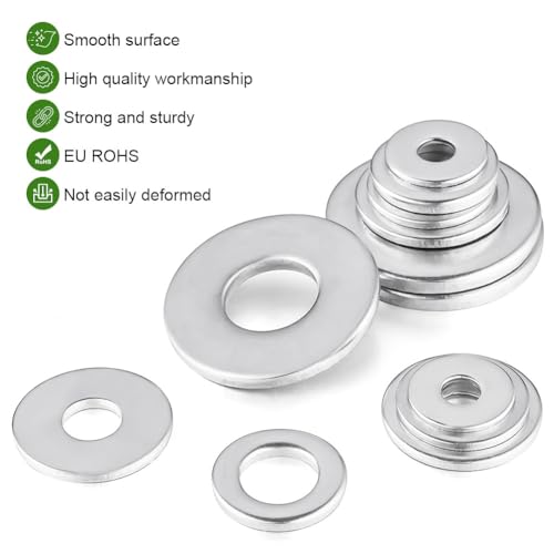 Flintronic Unterlegscheiben M4, 100 Stück Flach Sicherungsscheiben, 304 Rostfreie Karosseriescheiben Beilagscheiben Metallscheiben für Schrauben Muttern Gewindestange, M4*12 * 1MM