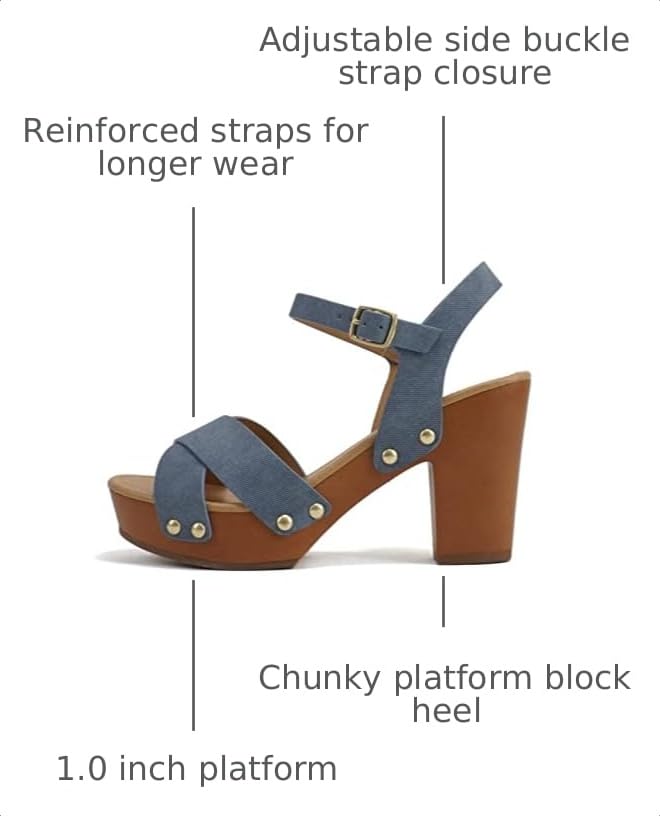 Image of Soda MIGUEL ~ Women Crisscross Band Fashion Chunky Platform Block Mid Heel Sandal with Ankle Strap and Stud