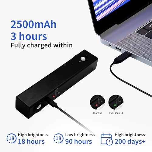 Image of Motion Sensor LED Night Lights, 2500 mAh Rechargeable Battery Operated Indoor Wall Light Without Power Connection with Switch, Wireless Wall Lighting Battery for Cabinet Bedroom Stairs(Black)