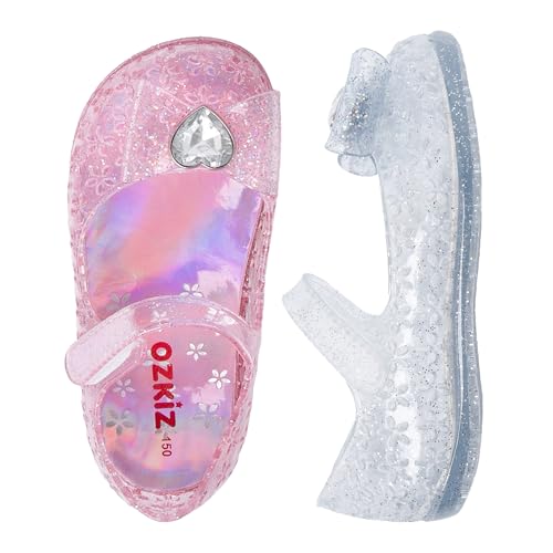 Ozkiz Sparkly Jelly Sandals for Girls – Lightweight Slip-On Design, Glitter Finish, Cushioned Insole, Flexible Sole, Heart Jewel Accent3