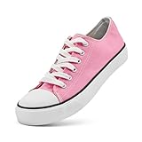 xinran & shengli Men Women Canvas Shoes Ladies Lace Up Low Top Sneakers Fashionable Classic Walking Sneakers Deep Pink Size 10