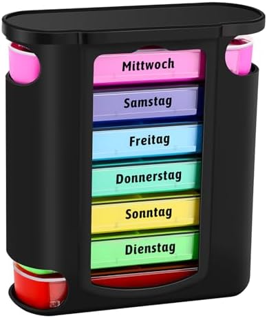 Collazoey Pill Box 7 Days,Schubladen Pillen Organizer,Fächern,Farbversion