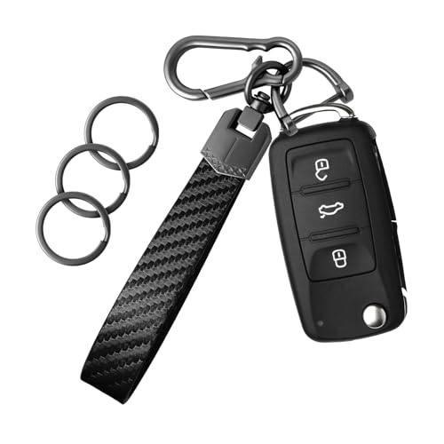 OHKYOOT Leather Car Key chain Carabiner Clip Key Fob Keychain for Home Car Keys Women Men (Black Carbon Fiber)