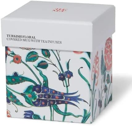 Metropolitan Museum of Art, Iznik Garden Covered Porcelain Mug with Tea Infuser in Gift Box, 10.5 oz