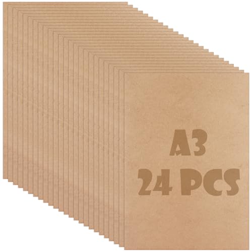 ZOFUN 24 Pcs A3 MDF Board, 42 x 30 cm MDF Sheet Cut to Size, Medium Density 2mm MDF Sheets A3, Blank Hardboard Sheets 3mm for Laser Engraving, DIY Projects, Painting and Decor
