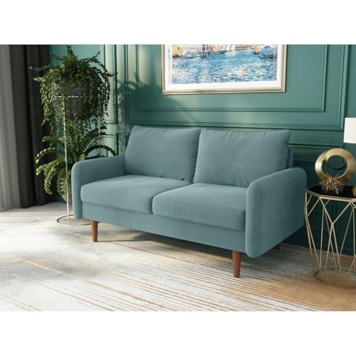 Image of Morrone Velvet Loveseat 2-Seater Sofa, Modern Upholstered Couch for Living Room, Bedroom and Office, Plush Cushion Accent Seating Furniture (Ocean Blue, 2 Seater)