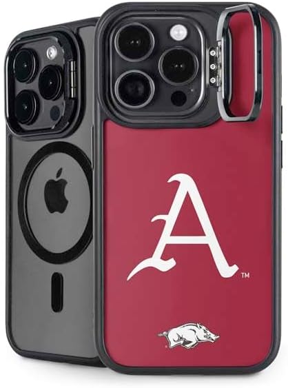 Skinit Kickstand Phone Case Compatible with iPhone 15 Pro Max - Officially Licensed University of Arkansas-Fayetteville Razorbacks Black Design