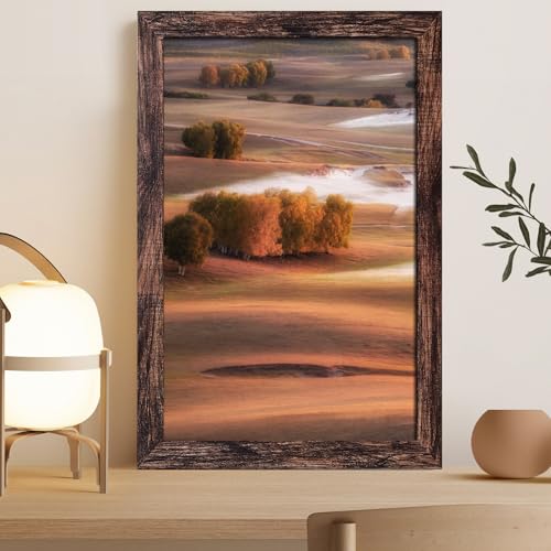Image of LUCKYLIFE 22.37x34 Picture Frame, Wall Hanging Poster Frames, Display Pictures 22.37 x 34 without Mat, Pack of 2, Brown