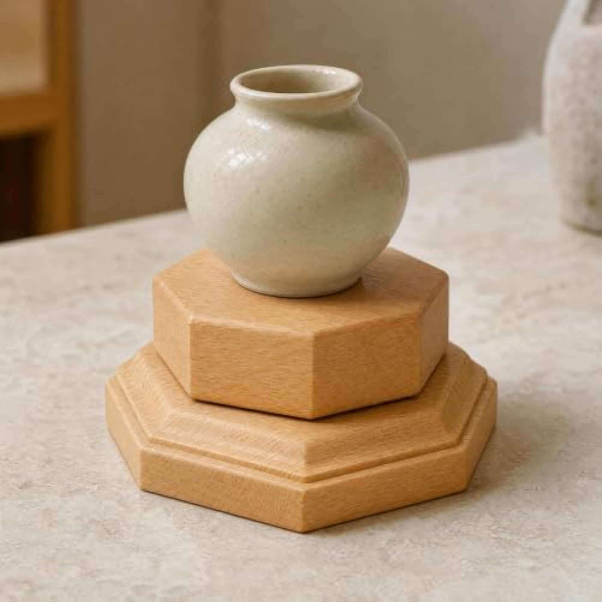 Beech Wood Display Pedestal, Elegant Octagonal Design