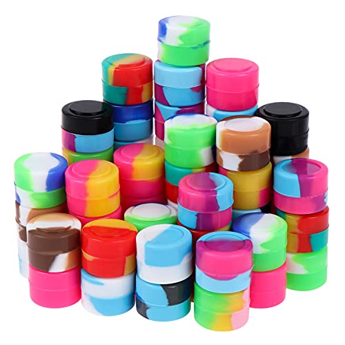 Haishell Lot de 65 petits pots ronds en silicone anti-adhésifs de 2 ml pour cire, huile, concentré, multi-usages, couleur aléatoire Cover