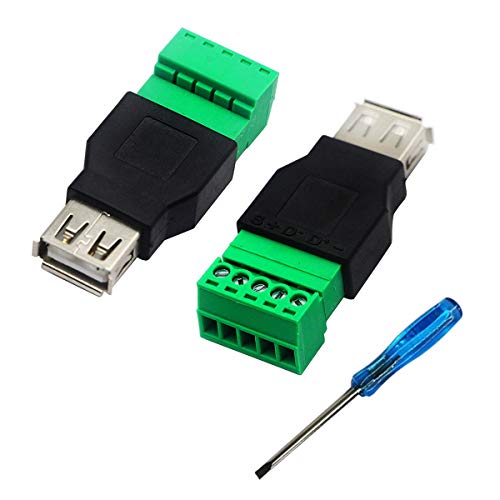 Samidea 2-Pack Usb 2.0 A Female Screw Terminal Block Connector With A Diy Screwdriver, Usb 2.0 A Female Plug To 5 Pin Female Screw Terminals Plug-In Type Adapter,300V 8A #TOP9