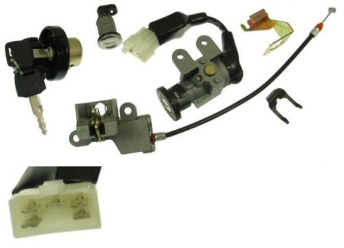 Complete Ignition Switch Key Set 5 wire 49cc 50cc 150cc Gy6 + Gas Cap Moped Scooter