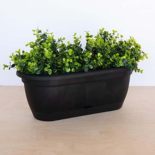 Bloem Lucca Self Watering Oval Window Box Planter: 18" - Black - Balacony Box, Durable & Long Lasting Resin Pot, For Indoor & Outdoor Use, Gardening, 2.5 Gallon Capacity #TOP5