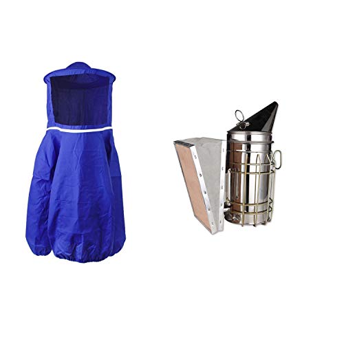 Moligh doll 9 Pcs Beekeeping Accessory: 8 Pcs Beekeeping Tools Kit Bee Hive Smoker Bee Brush Queen Cage Uncapping Fork & 1 Pcs Professional Beekeeping Protective Equipment Blue