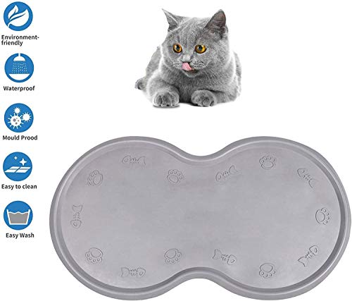 Aoweika Cat Food Mat, FDA Grade Silicone Pet Food Mat, Dog Food Mat for 2 Bowls, Non Slip Cat Bowl Mat, Waterproof Pet Feeding Mat for Small Animals