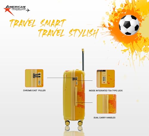 Image of AMERICAN TRAVELLER Glide Sport Luggage Trolley Bag | Football Splash | Durable Hard Shell, 360 Disk Wheels, TSA Type Lock, Heavy-Duty Lining, Football Splash