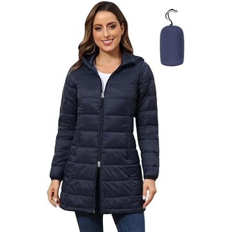 ROYAL MATRIX Women's Packable Puffer Jacket with Hood, Lightweight Long Quilted Puffer Coat with Pockets (Navy, XL) Cover